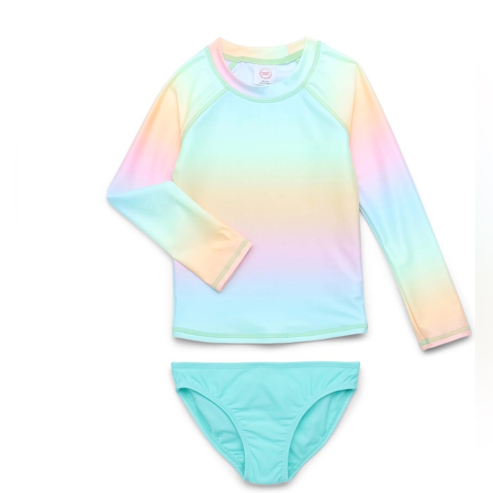 Wonder Nation Girls Rash Guard and Bottoms Swimsuit Set with UPF 50+